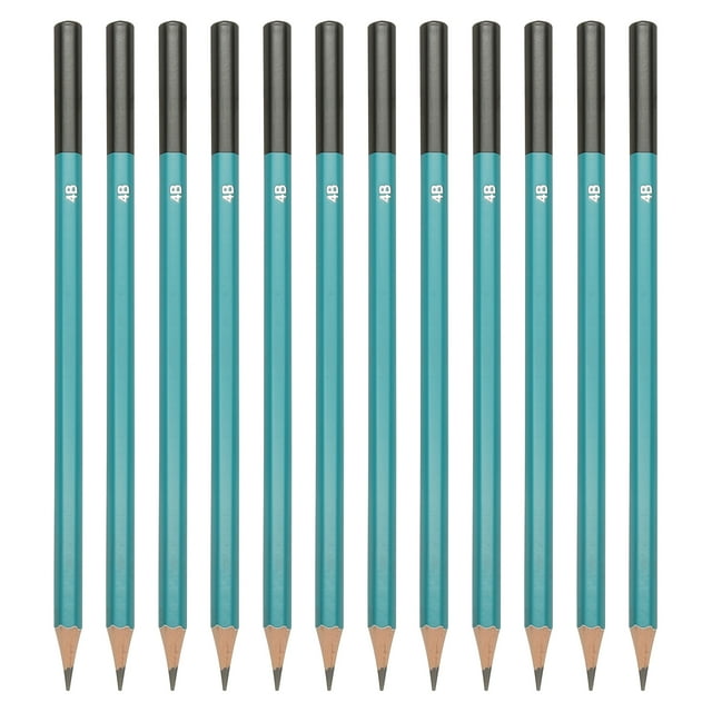 Uxcell 4B Drawing Pencils for Sketching, 12PCS Sketch Pencils for Drawing Art Pencils Graphite Wood Pre-sharpened for Drawing Sketching Artist, Hexagonal, Black Refill, Green/Black Pole