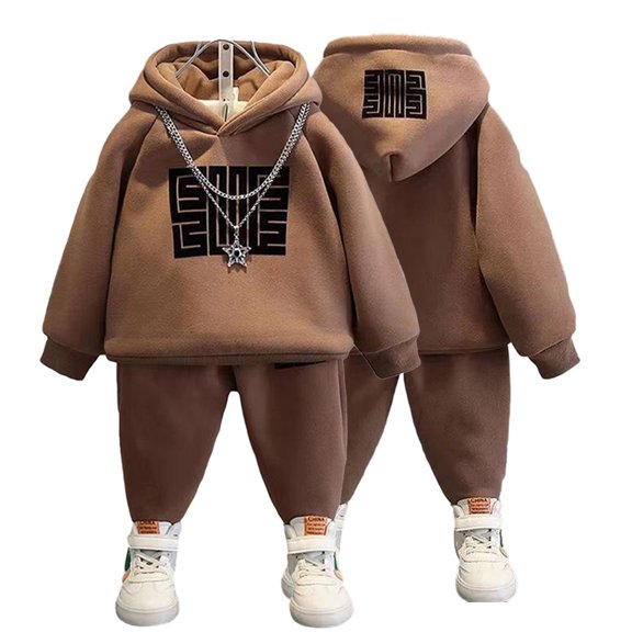 Esaierr Kids Pullover Hoodies Sweatpants 2PCS Outfit Set for Baby Fleece Sweatshirt Jogger Pants Comfortable Thickened Clothes for Toddler Boys for 1-6Y