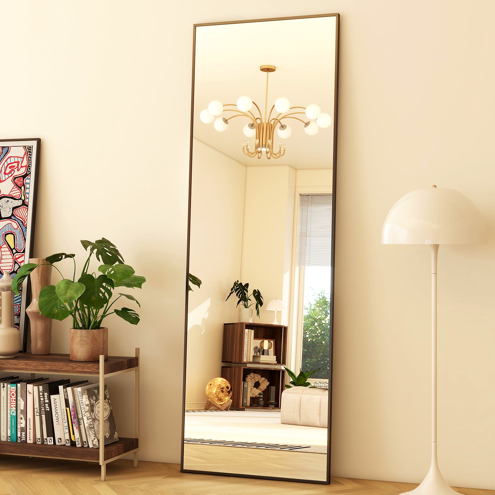 AUROMIR 16"x59" Rectangle Full Length Mirror Full Body Floor Mirror, Black