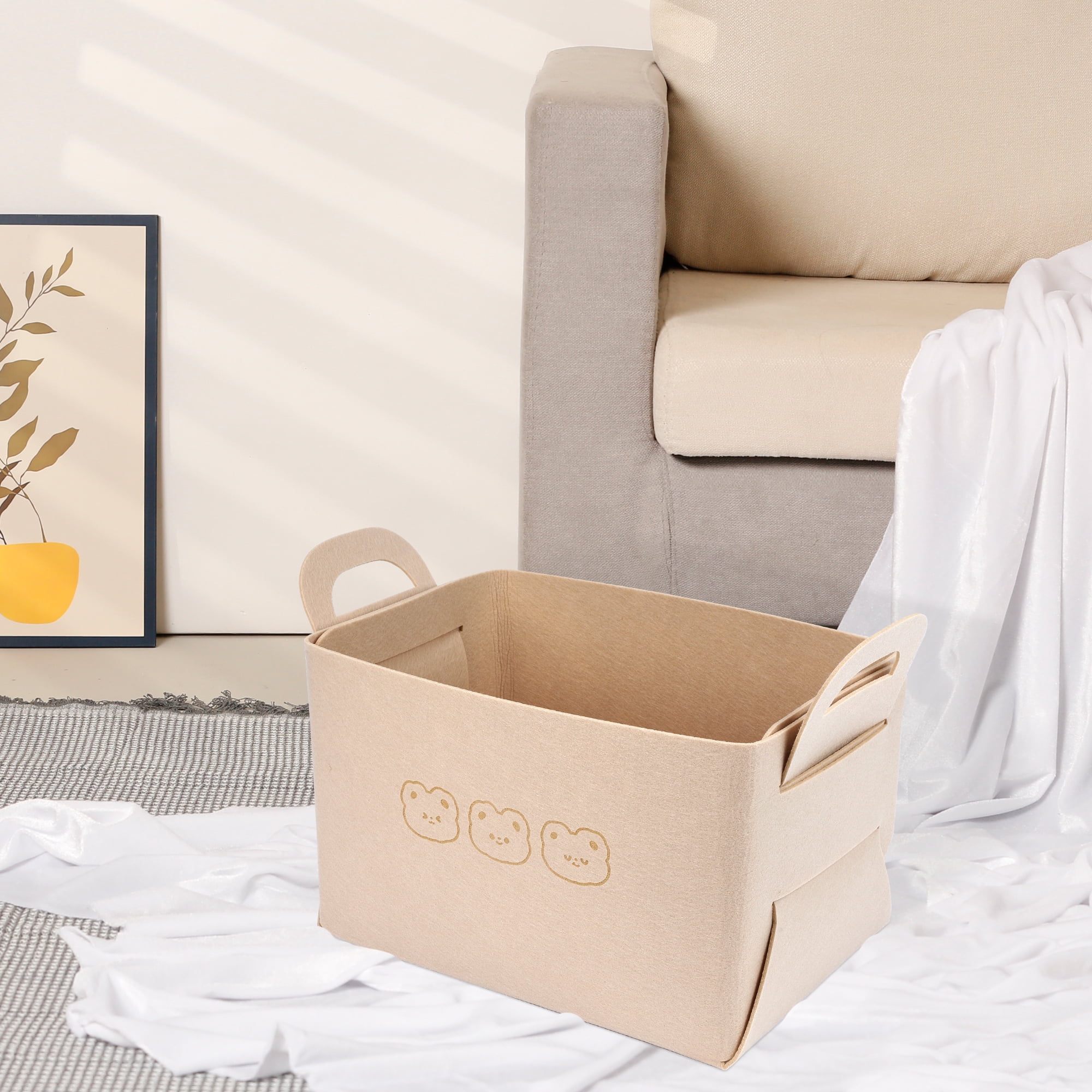 Unique Bargains 3 Pack Storage Cube with Handles Beige 14.2*9.8*9.1in