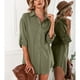thumbnail image 5 of Mujeres botón abajo solapa camisa vestido relajado irregular dobladillo eversed puños Mediados de longitud manga camisa superior para la vida diaria de trabajo, 5 of 8