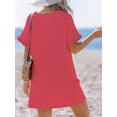 thumbnail image 4 of Swimsuit Coverup for Women Waffle Knit V Neck Short Sleeve Beach Coverup Dress with Pockets, 4 of 9