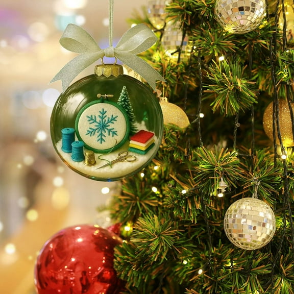 Vintage Sewing Machine Snow Globe Ornament,Holiday 3D Christmas Tree Decoration with Festive Scene,Unique Creative Gift for Sewists, Quilters,Memorable Keepsake for Xmas Winter Home Hanging Decor