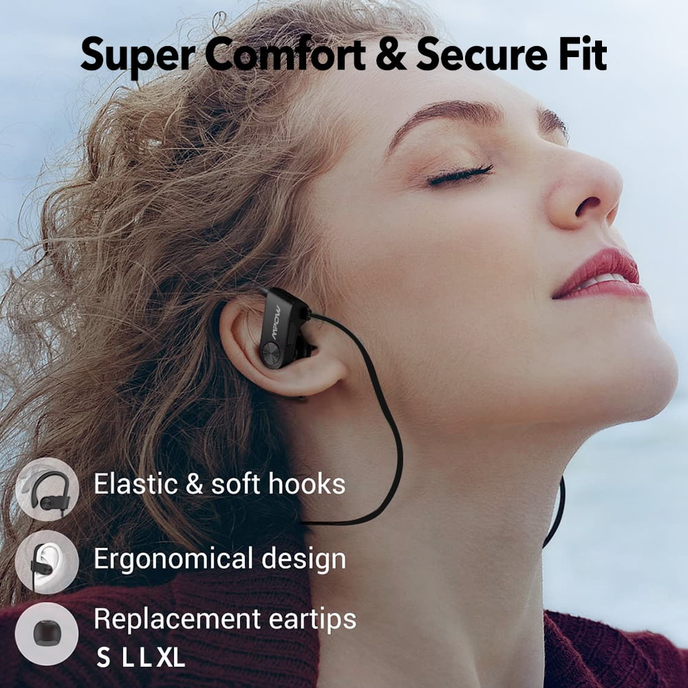 MPOW Flame Wireless Bluetooth 5.3 Earphones, Stereo Sweatproof in-Ear Sports Headphones, Noise Cancelling Headsets for Gym Workout, 12 Hours Playtime Earbuds, Black