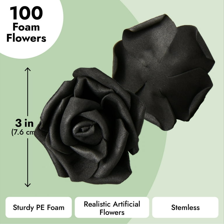100 Pack Black Artificial Flowers, Bulk Stemless Fake Foam Roses for Decorations, DIY Crafts, Bouquets (3 in)