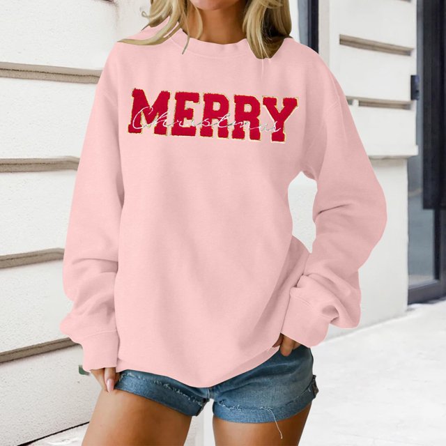 Chandails d'Automne pour Femmes Chic Joyeux Noël Chandails pour Femmes Joyeux et Chandail à Lettres Imprimées Chandails à Enfiler Hauts Décontractés Chandails à Col Rond