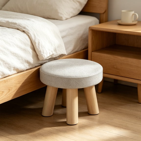 Wooden Step Stool Foot Stool Pouf Sofa Low Stool for Boy and Girl Round Small Stool Basement Shoe Changing Stool for Room Padded Seat