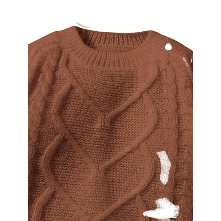 

Plain Round Neck Pullovers Long Sleeve Brown Baby Sweaters (Baby s)