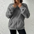 thumbnail image 2 of Womens Sherpa Fleece Sweaters Pullover Loose Crew Neck Fuzzy Drop Shoulder Long Sleeve Winter Fall Tops with Pocket (M, Dark Gray), 2 of 7