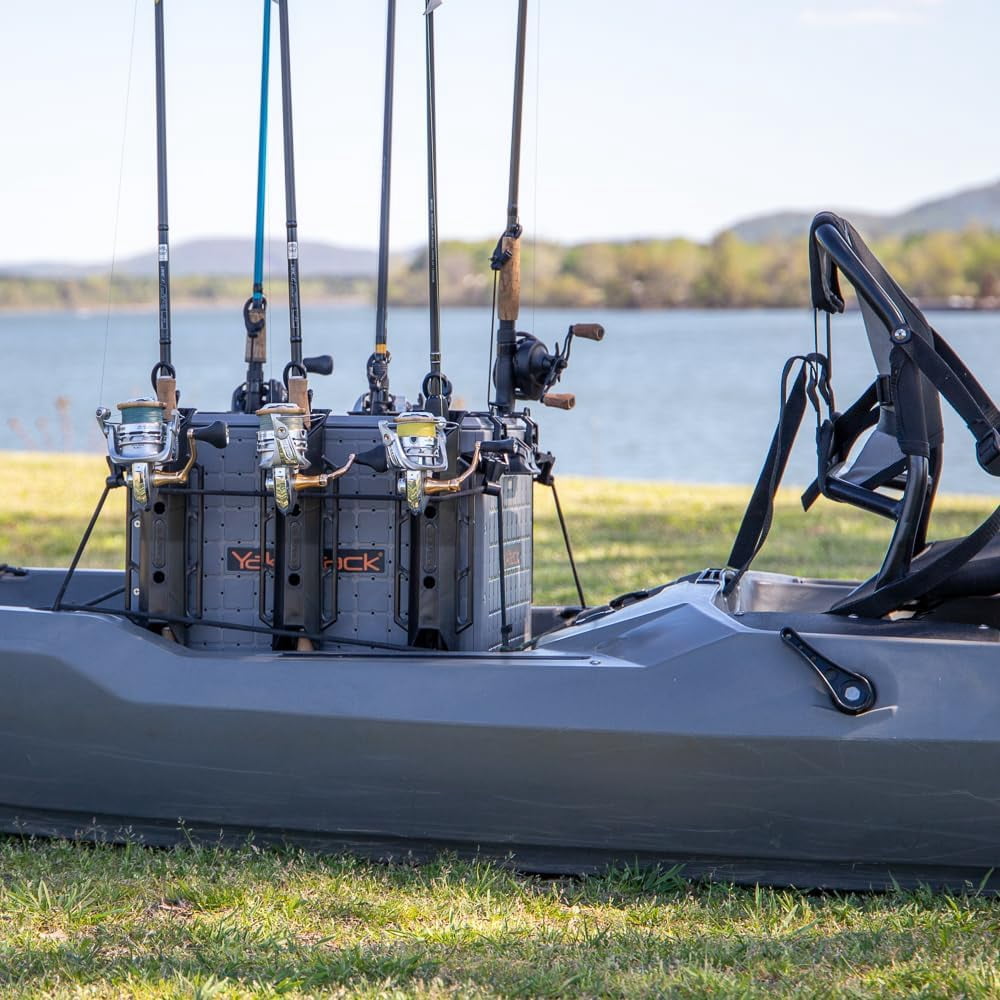 YakAttack BlackPak Pro 16" x 16" Fishing Crate W/ 6 Rod Holders - Grey