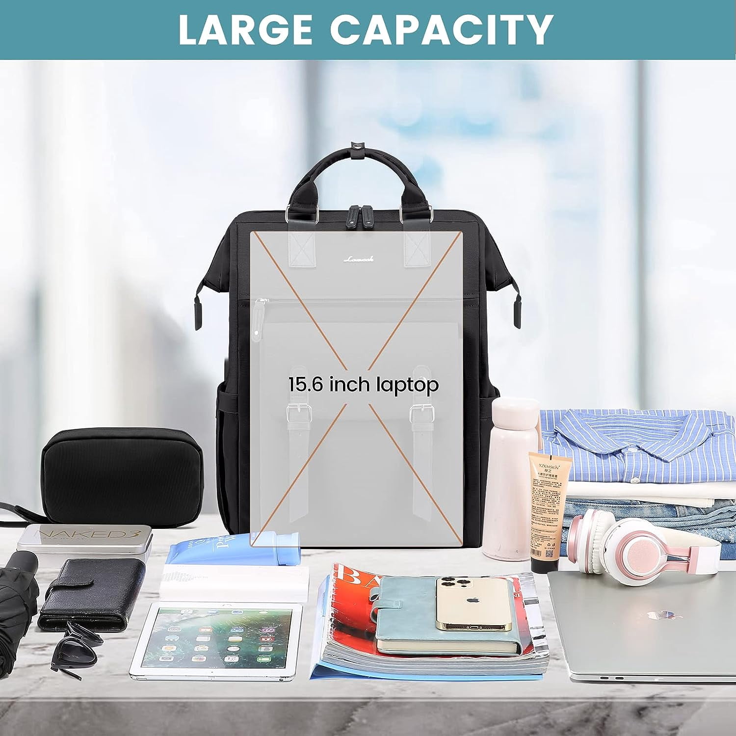 Lovevook Laptop Backpack for Women 15.6",Cute Work Travel Commuter Daypack,Nurse Doctor Teacher Backpack Purses College Computer Bookbag-Black