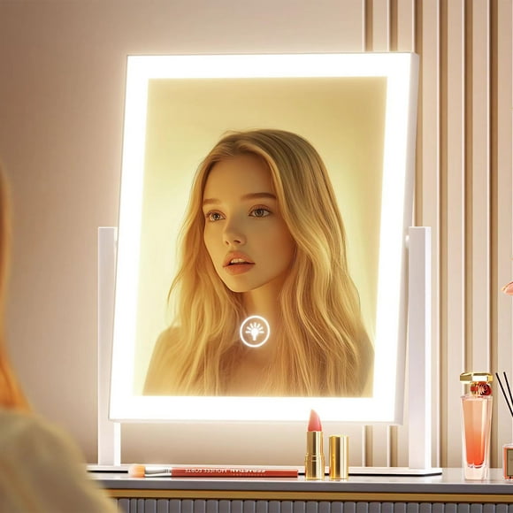 Gvnkvn 15.2&quot; Lighted Makeup Mirror Hollywood Vanity Mirror with Lights, Three Color Modes,Detachable 10X Magnification Mirror, Smart Touch Control, 360Â°Rotation White