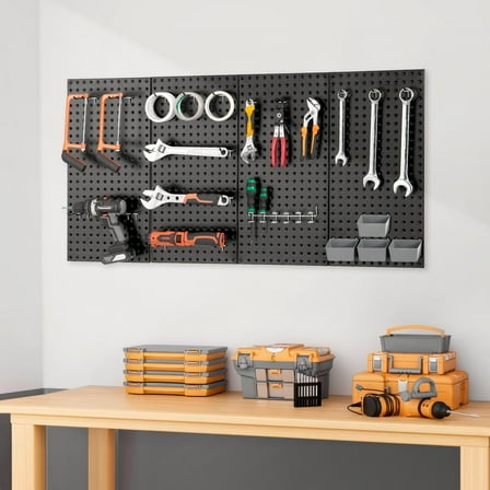 Steel Pegboard Panels 4 Pcs, 24 Inch by 12 Inch Garage Wall Tool Organizer, Metal Peg Board for Storage