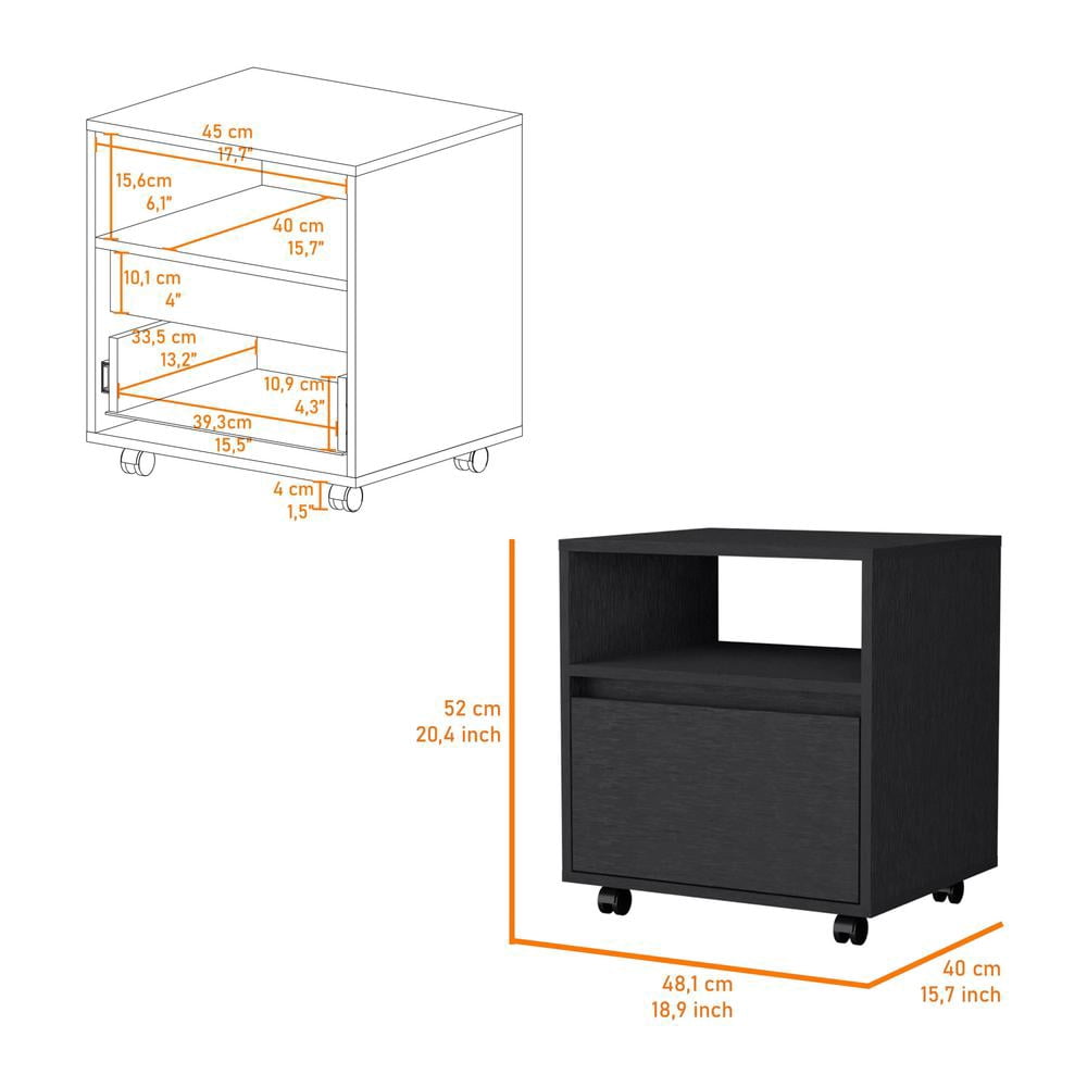 HomeRoots 518168 21 in. One Drawer Nightstand with Integrated Tech, Black