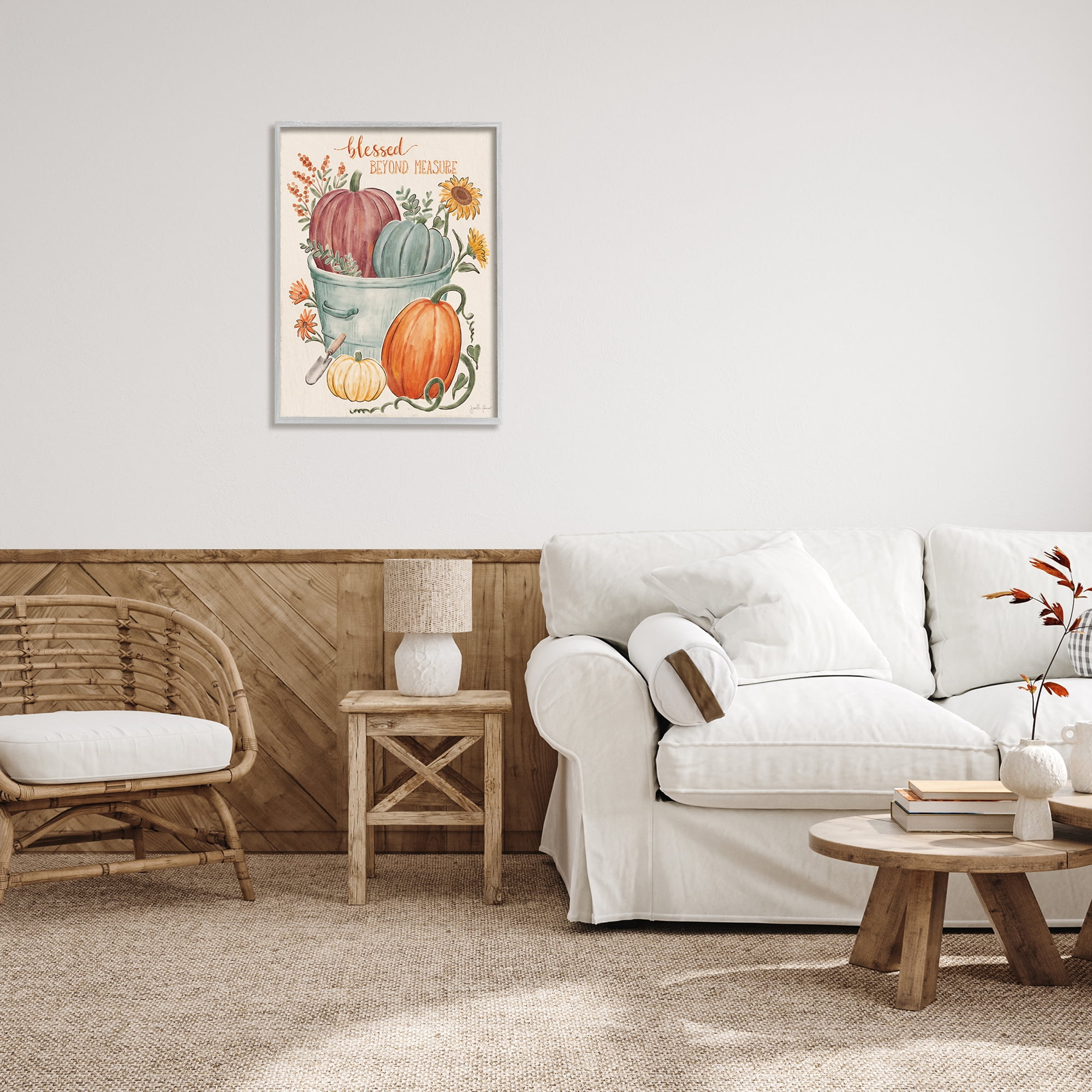 Blessed Beyond Measure Pumpkin Plants Fall Harvest Botanical & Floral Painting Framed Art Print Wall Art