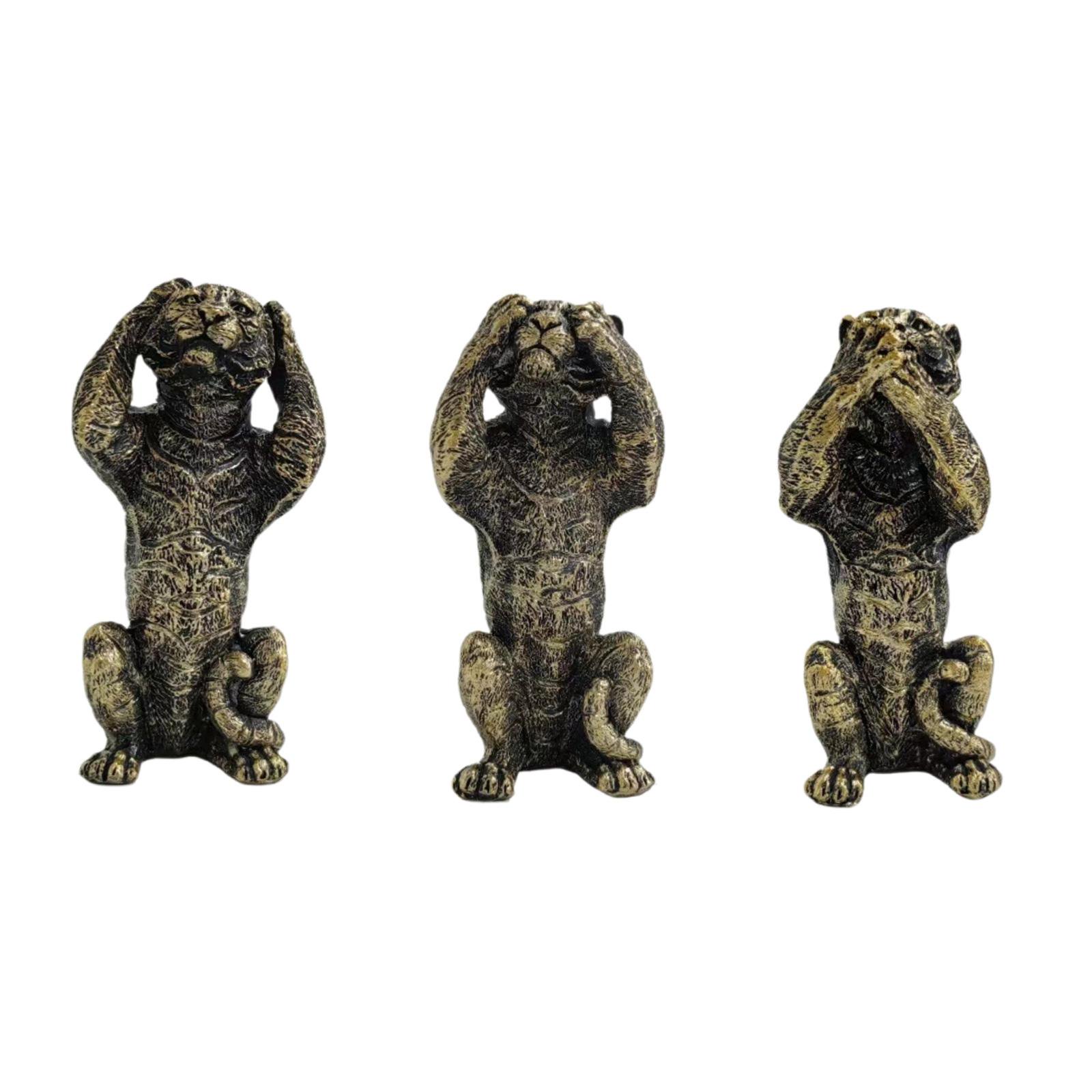 TISHITA 3Pcs Small Tiger Statues Collectibles Creative Realistic Ornaments Resin Figurines Animal Sculptures for Desktop Home Balcony Black