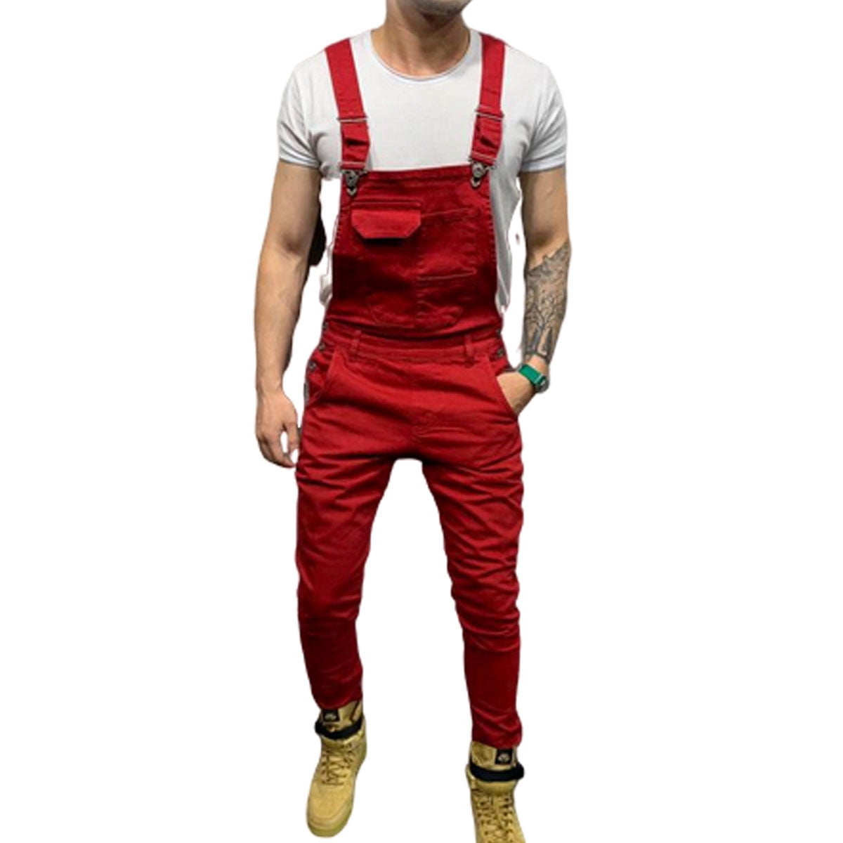 fitted jean overalls