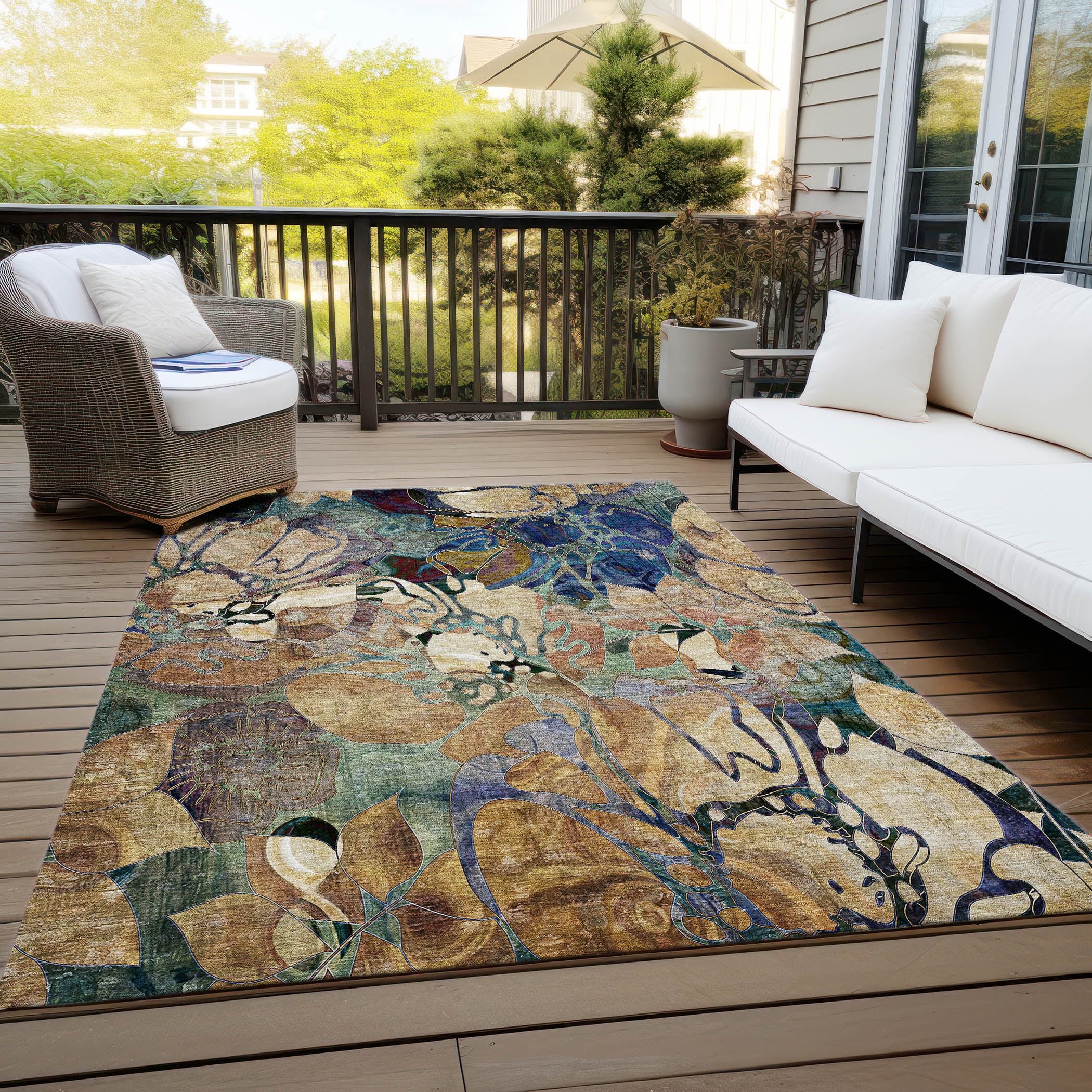 Addison Rugs Chantille Indoor/Outdoor Transitional Floral Beige Washable Rectangle Rug, 2'6" x 3'10"