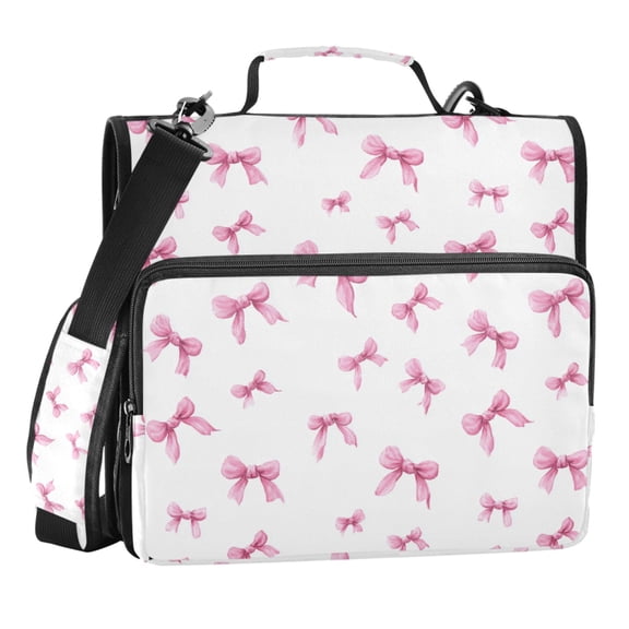 Zipper Binder Pink Bow 1.5 inch Binder Folder Bag with Shoulder Strap and Handle