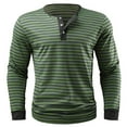 thumbnail image 5 of Mens Tshirts Henley Neck Long Sleeve Button Striped Tees for Casual Comfortable Slim Fit Fall Winter Fashion Mens Shirts Green M, 5 of 8