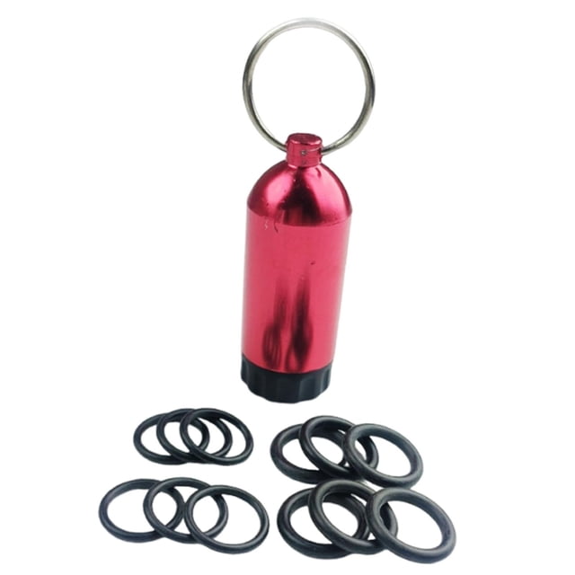 Llavero de latón para minitanque de buceo, resistente para sellos de válvula de cilindro, 8 x 2,2 cm, accesorio con juntas tóricas de goma y clip para Rojo