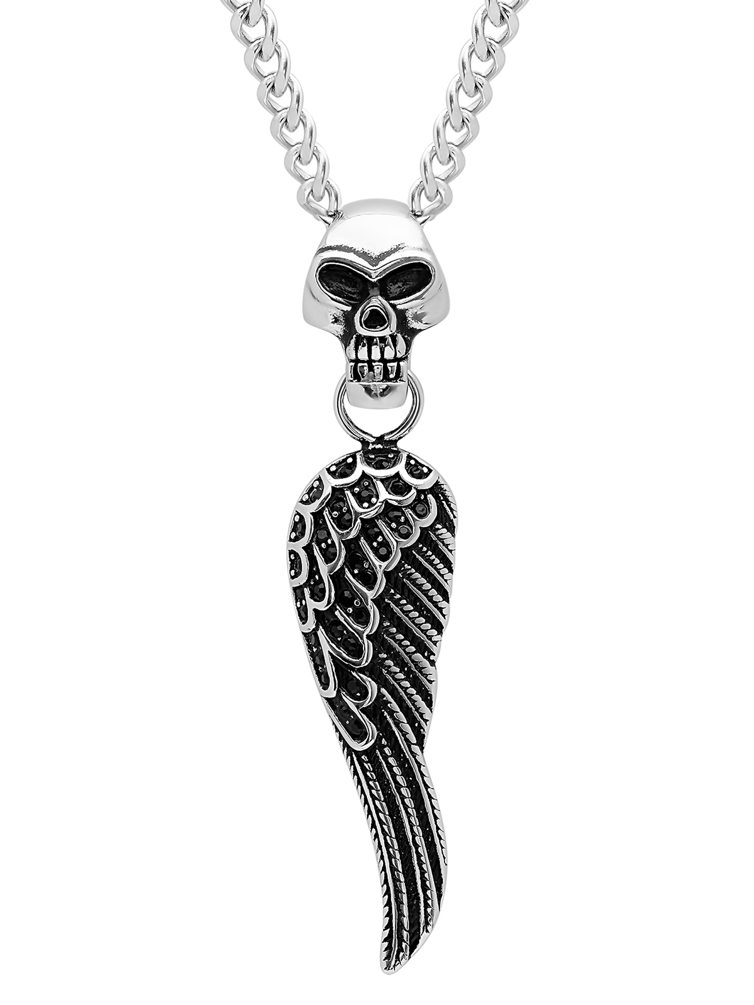 Brilliance Fine Jewelry Men's Stainless Steel Skull and Wing Pendant