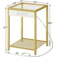 thumbnail image 2 of Side Table with Charging Station, End Table with USB Ports, Nightstand for Tight Spaces, Tempered Glass, Modern Metal Frame, for Office, Bedroom, Living Room, Study, Gold, 2 of 13