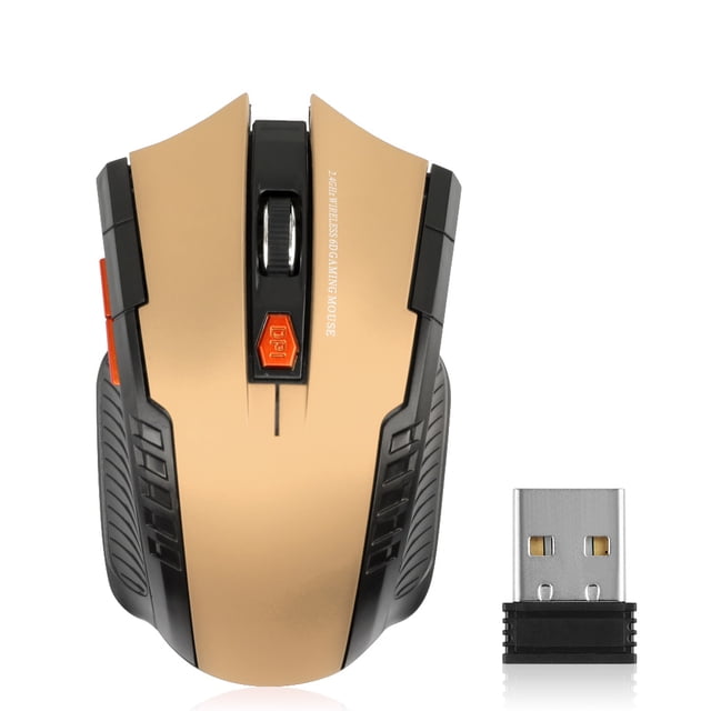 Injueey Ratón óptico inalámbrico de velocidad rápida de 2,4 Ghz, ratón óptico inalámbrico portátil de 6 botones, ratón para ordenador Juegos de teclado y mouse para computadora Oro
