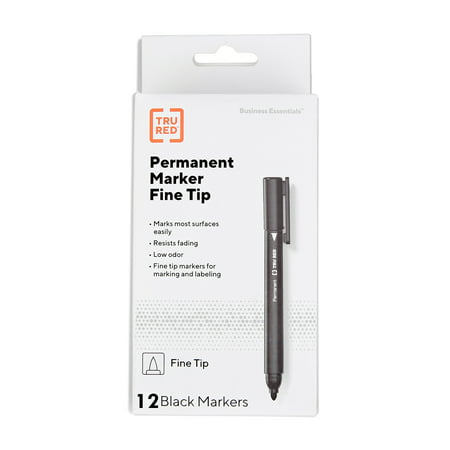TRU RED Pen Permanent Markers Fine Tip Blk Dozen TR54533