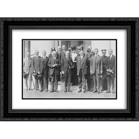 President Coolidge and Herbert Hoover posed, standing, with American Red Cross group 24x16 Double Matted Black Ornate Framed Art Print