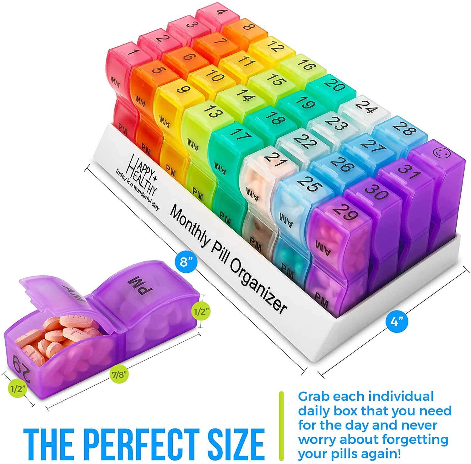 Monthly Pill Organizer - Am/Pm Daily Pill Organizer 32 Compartments for Each Day, Pill Dispenser and Dispenser Caddy That Helps You Organize Your Life, Perfect for Supplements and Medication by MEDca