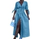 thumbnail image 1 of Vestido de Mezclilla con Cuello en V y Botones para Mujer, Cintura Media, Corta y Abertura Azul XL, 1 of 8