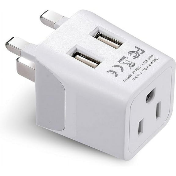 Ceptics CTU-7 UK, Dubai, Ireland Travel Adapter Plug - Type G - Dual USB Devices