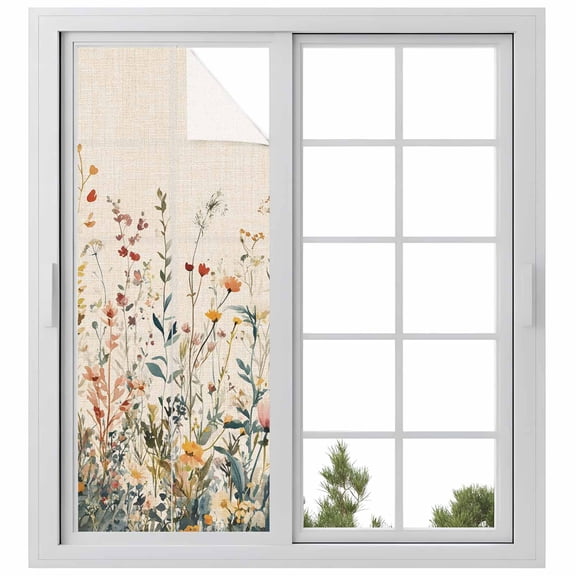 Vintage Botanical Window Privacy Film, Spring Floral Summer Botanical Rustic Static Cling UV Sun Blocking Heat Control Window Tint Day and Night,Non-Adhesive One Way Windows Privacy Cover 23.6''x59''