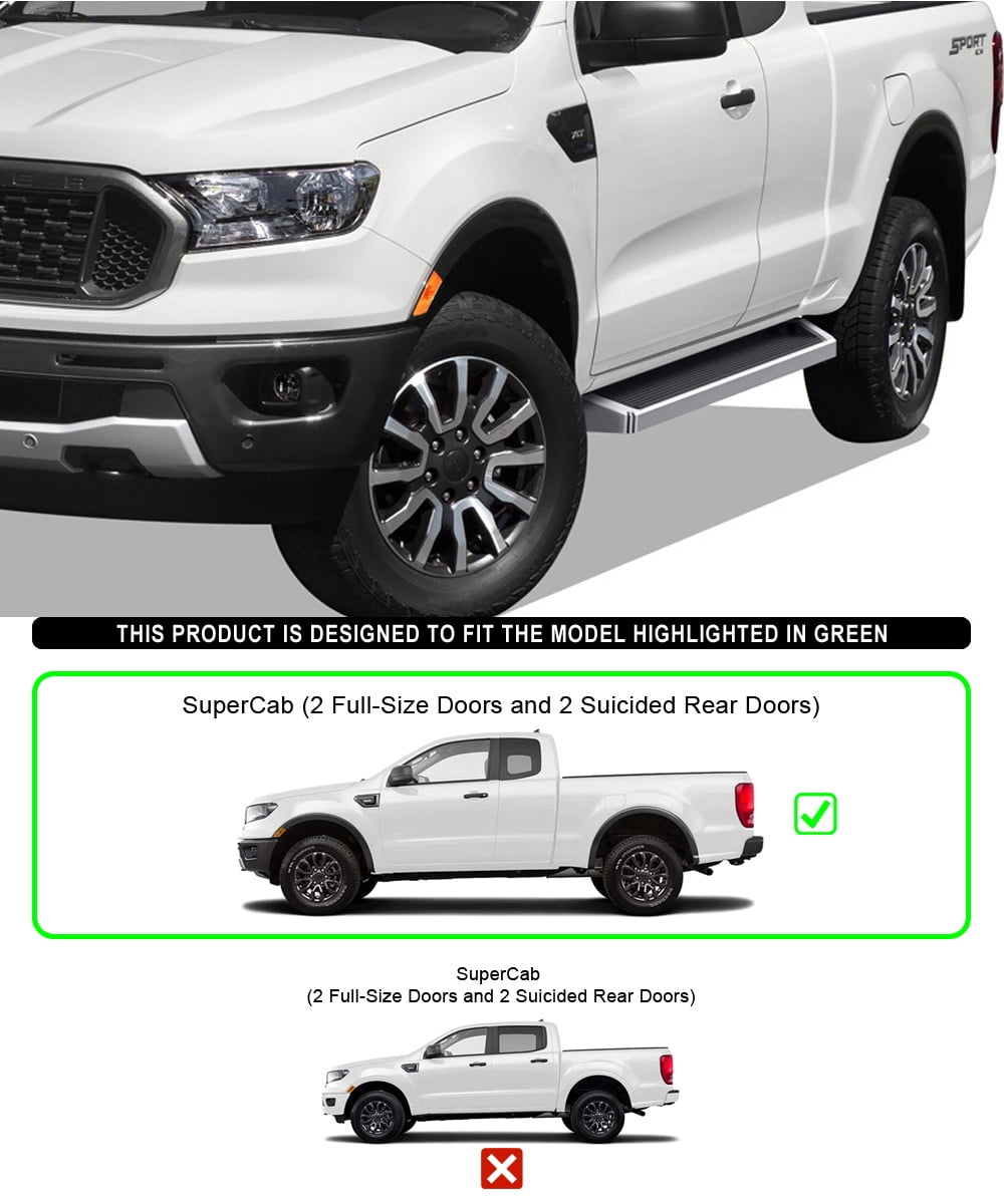 APS Running Boards Style Compatible with Ford Ranger 2019-2023 Super Cab (with 2 Full Size Doors and 2 Suicide Doors) (Nerf Bars Side Steps Side Bars)