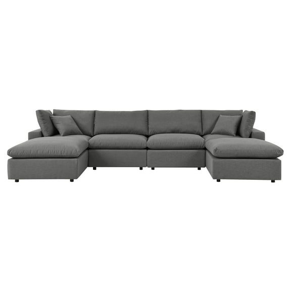Modular Lounge Sectional Deep Sofa Set, Charcoal Grey Gray, Fabric, Modern Contemporary, Outdoor Patio Balcony Cafe Bistro Garden Furniture Hotel Hospitality