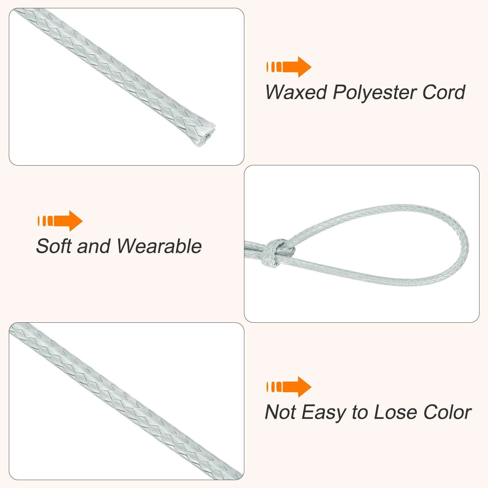 Waxed Cord 3.5mm Waxed Thread 44 Yard Wax String Leather Cord for Bracelet Making, Necklaces, Beading, Jewelry Making and DIY Crafts(Light Grey)