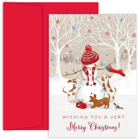 Masterpiece Studios Holiday Collection 16-Count Boxed Christmas Cards with Envelopes, 7.8" x 5.6", Snowman & Friends (854200)