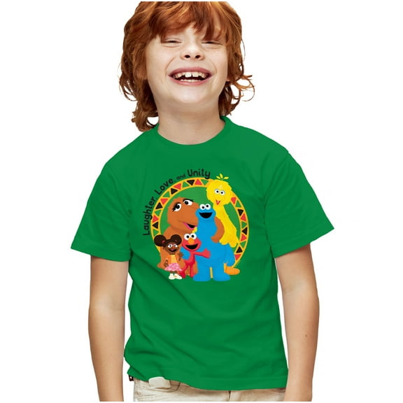 Sesame Street Kwanzaa Laughter, Love And Unity Kids T Shirt for Youth Boys and Girls, Kelly Green, Medium