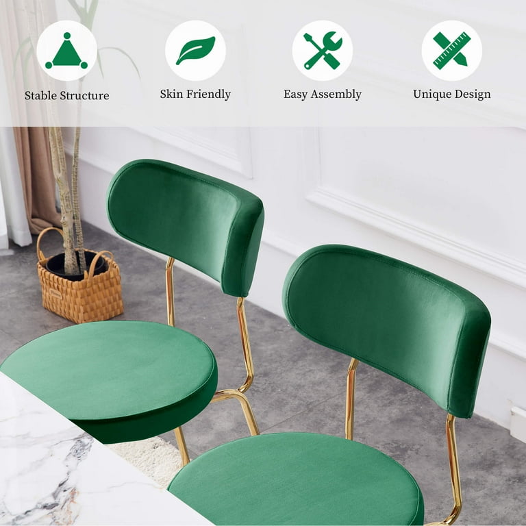 Ivinta Velvet Dining Chair Set of 4 Modern Green Dining Chairs with Golden Legs for Living Room