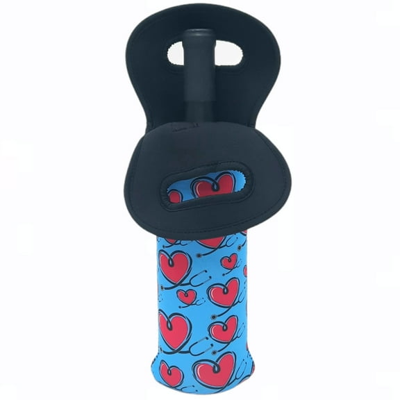 Lit Handlers Wine and Champagne Tote - Love A Nurse Design - Made for 750ML Bottles -Washable Insulated Neoprene Portable Tote Bag for Travel, Picnic, or Party. For Champagne, Wine, or Liquor bottles.