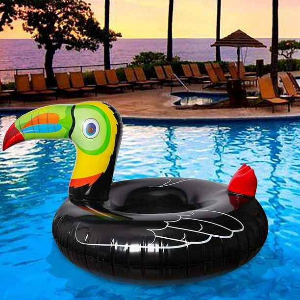 FFIY Tropical Toucan Inflatable Pool Float Ride On Beach Swimming Ring -  Hawaiian Luau Themed Water Toys Party Supplies for Kids Adults 