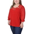 thumbnail image 2 of NY Collection Women's Plus Size 3/4 Sleeve Ringed Top with Mesh, 2 of 4
