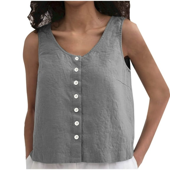 Women Loose Button Down Vest Linen Loose Feel Comfortable Sleeveless Top Camisole Shirt