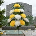 thumbnail image 4 of Artificial Fan Chrysanthemum Flowers, 2 Bundles Lifelike 12 Heads Silk Flowers for Cemetery Decor, Memorial Grave Arrangements, No Maintenance Tomb Decorations, 4 of 6
