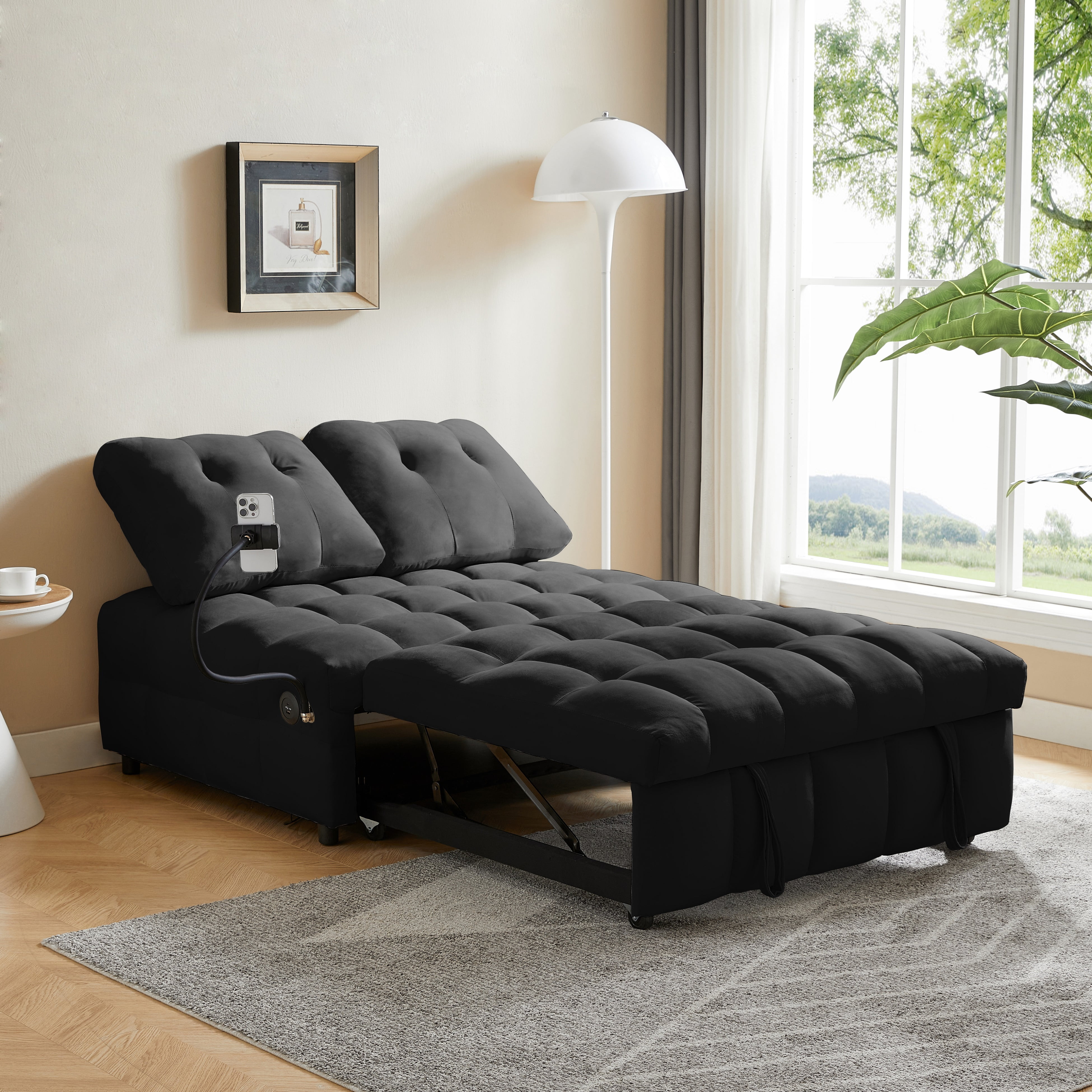Lunale 3 in 1 Convertible Sofa Bed, Modern Sofa With With Usb Port,Black