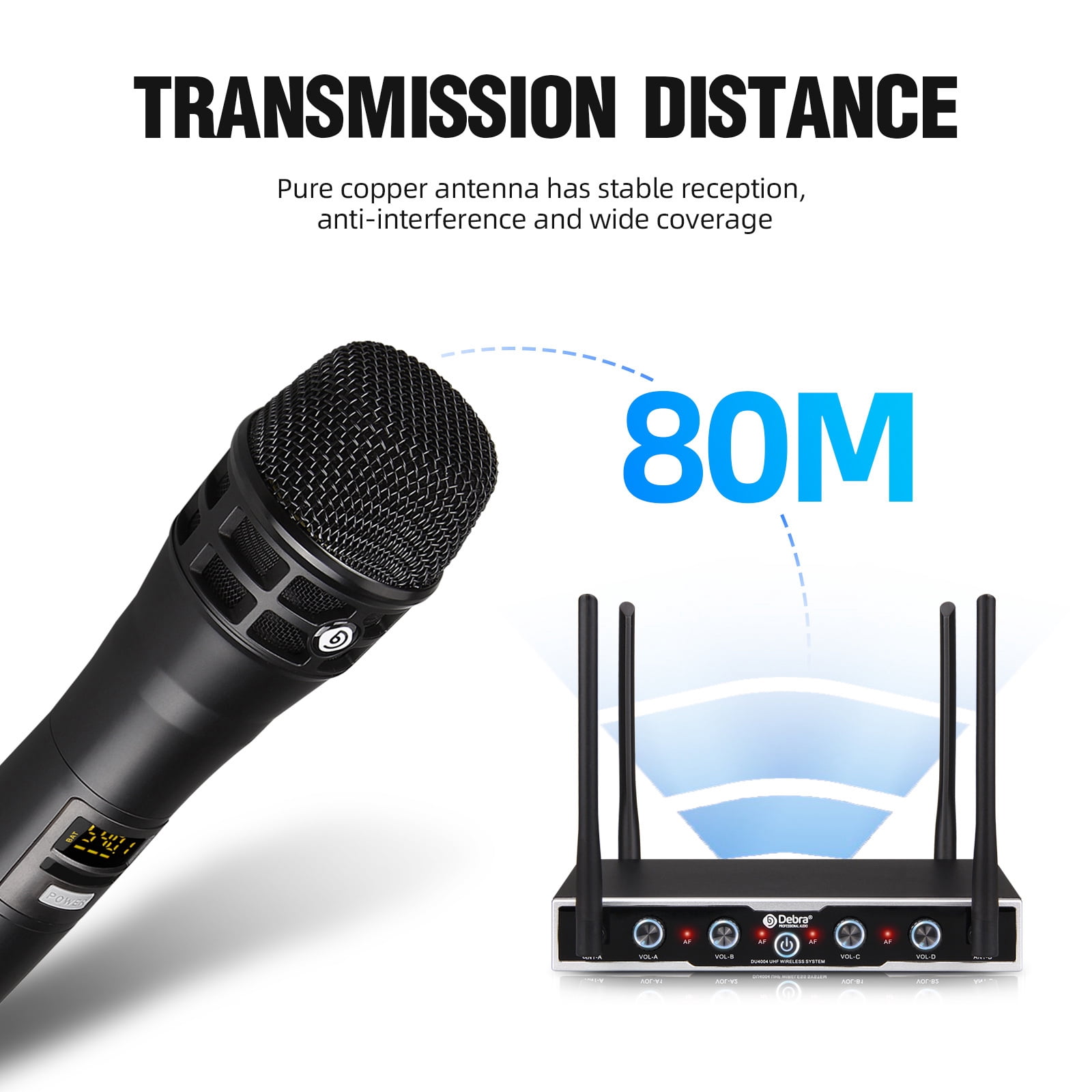 D Debra Wireless Microphone System Audio Pro DU4004 UHF 4 * 16 Adjustable Channel Wireless Cordless Handheld Dynamic Mics, Ideal for Meeting Church Speech Party (4 Handheld)