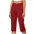 thumbnail image 2 of Hesxuno Women's Dress Cropped Pants Button Waist Straight Leg Trousers Business Work Office Capris Pants Soft Stretchy Casual Pants Red M, 2 of 5
