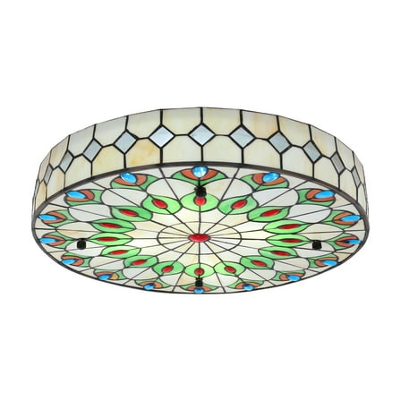 TFCFL Vintage Tiffany Style Ceiling Light Flush Mount Pendant Lamp Stained Glass Chandelier