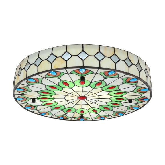 TFCFL Vintage Tiffany Style Ceiling Light Flush Mount Pendant Lamp Stained Glass Chandelier